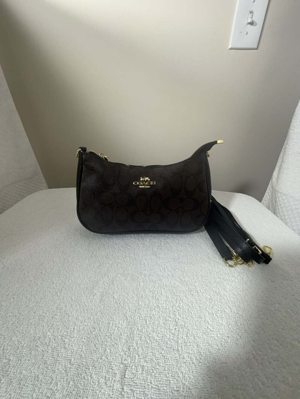 Coach Signature Brown Black Convertible Mini Shoulder Bag Crossbody